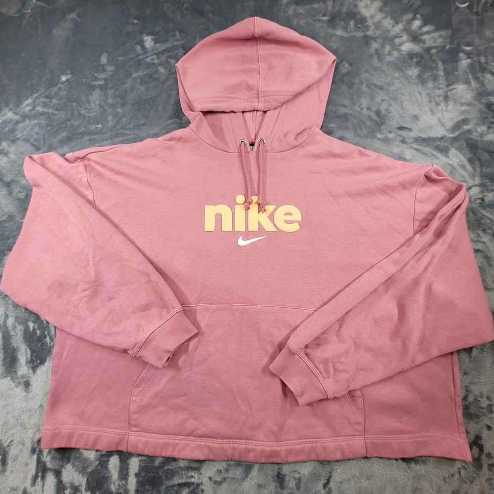 Nike Womens‎ XL Rose Pink Graphic Logo Hoodie Relaxed Fit Sweatshirt CJ2034-645